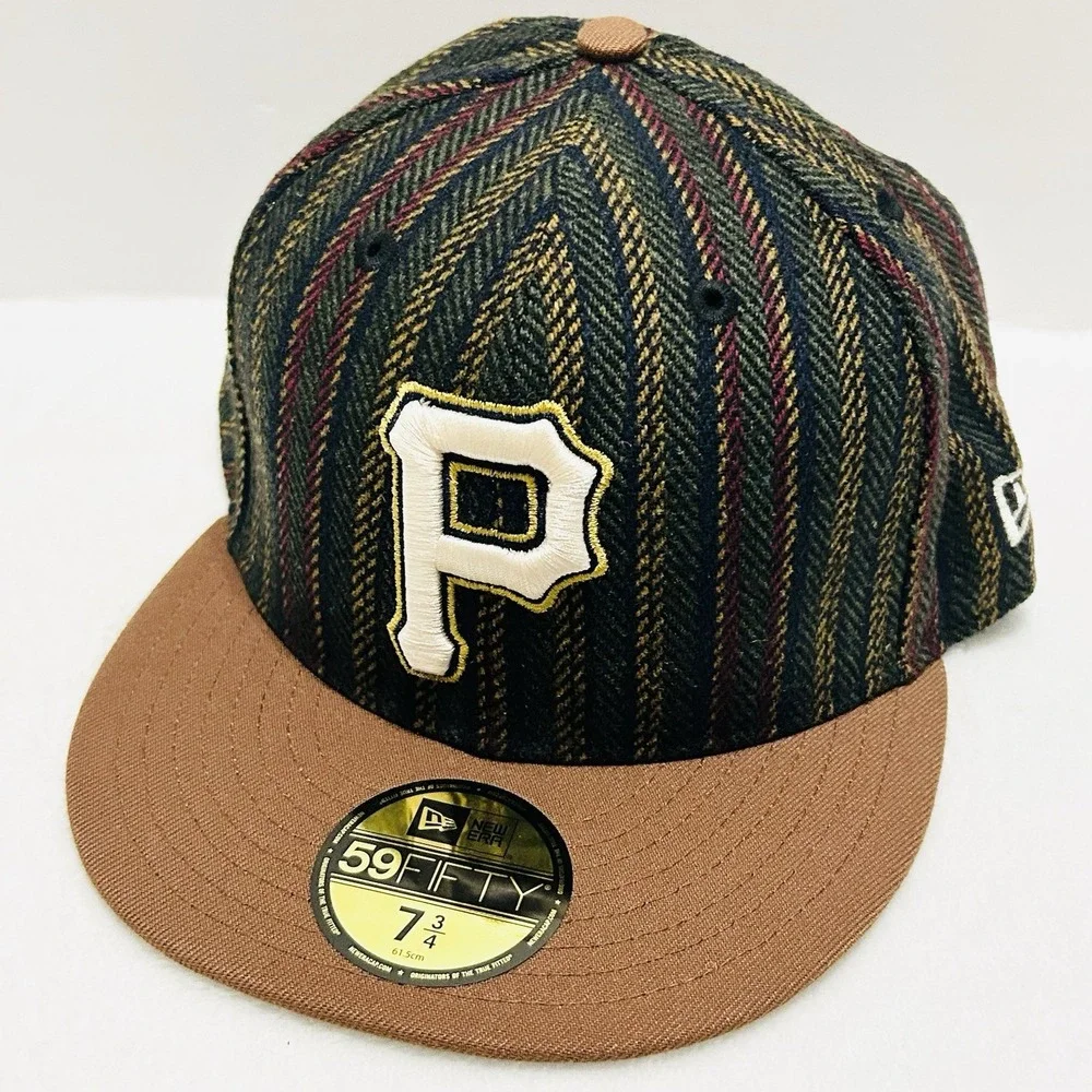 New Era Pittsburgh Pirates Herringbone‎ 59FIFTY Fitted Hat Cap 7 3/4 Brown MLB